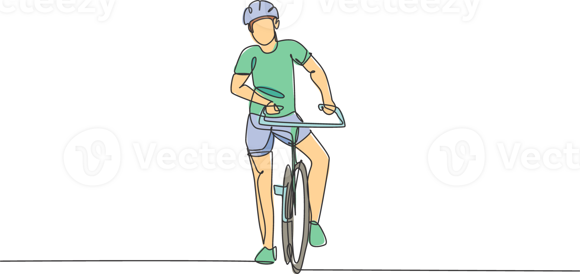 enda kontinuerlig linje teckning av ung vig man cyklist utgör självsäkert på cykling händelse. sport livsstil begrepp. trendig ett linje dra design illustration för cykling lopp befordran media png