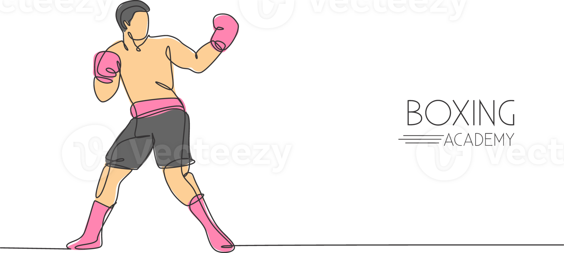 One continuous line drawing young sporty man boxer try to provoke rival. Competitive combat sport concept. Dynamic single line draw design graphic illustration for boxing match promotion poster png
