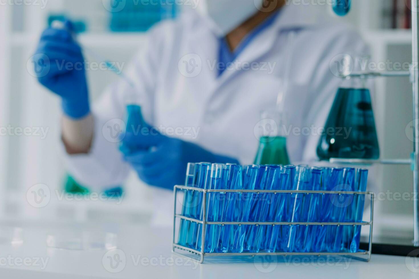 Medical Development Laboratory Caucasian Female Scientist Looking Under Microscope, Analyzes Petri Dish Sample. Specialists Working on Medicine, Biotechnology Research in Advanced Pharma Lab photo