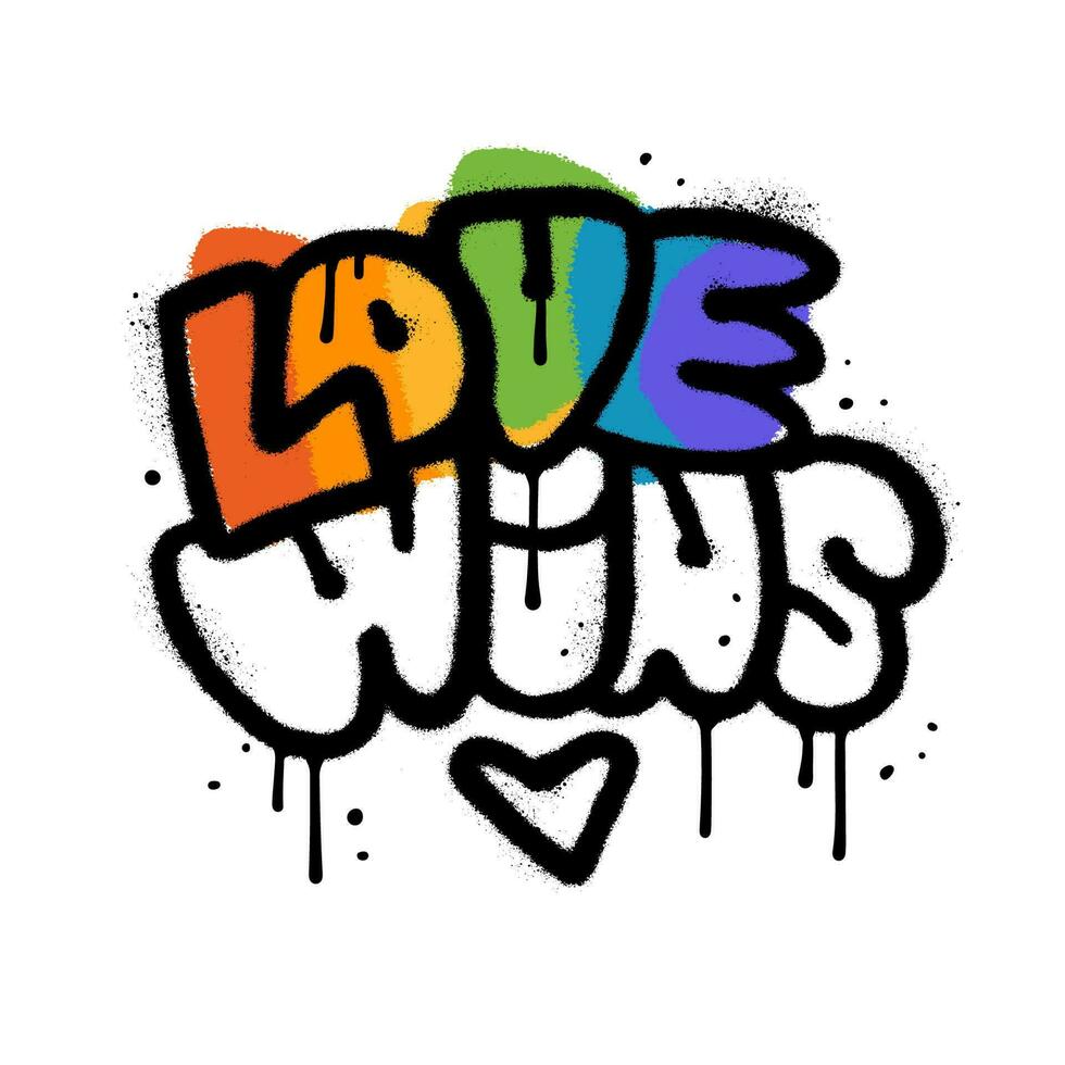 Love wins - saying custom grunge urban graffiti typography t-shirt, banner, poster, cards, cases, cover design template. Spray textured vector illustration.