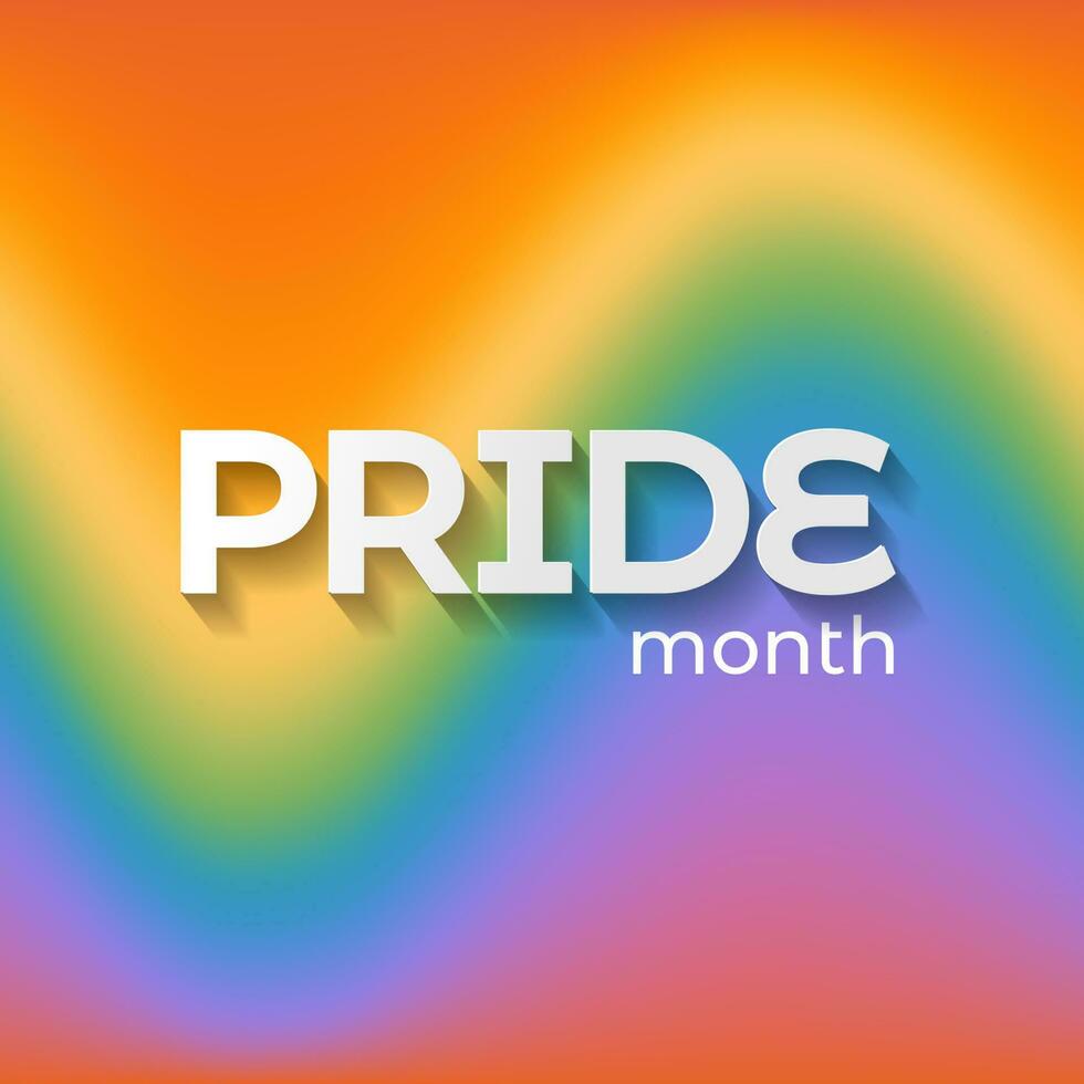 LGBTQ Pride Month square banner template. White paper label on wavy mesh gradient rainbow background, LGBTQ Right concept in papercut style. Vector illustration.
