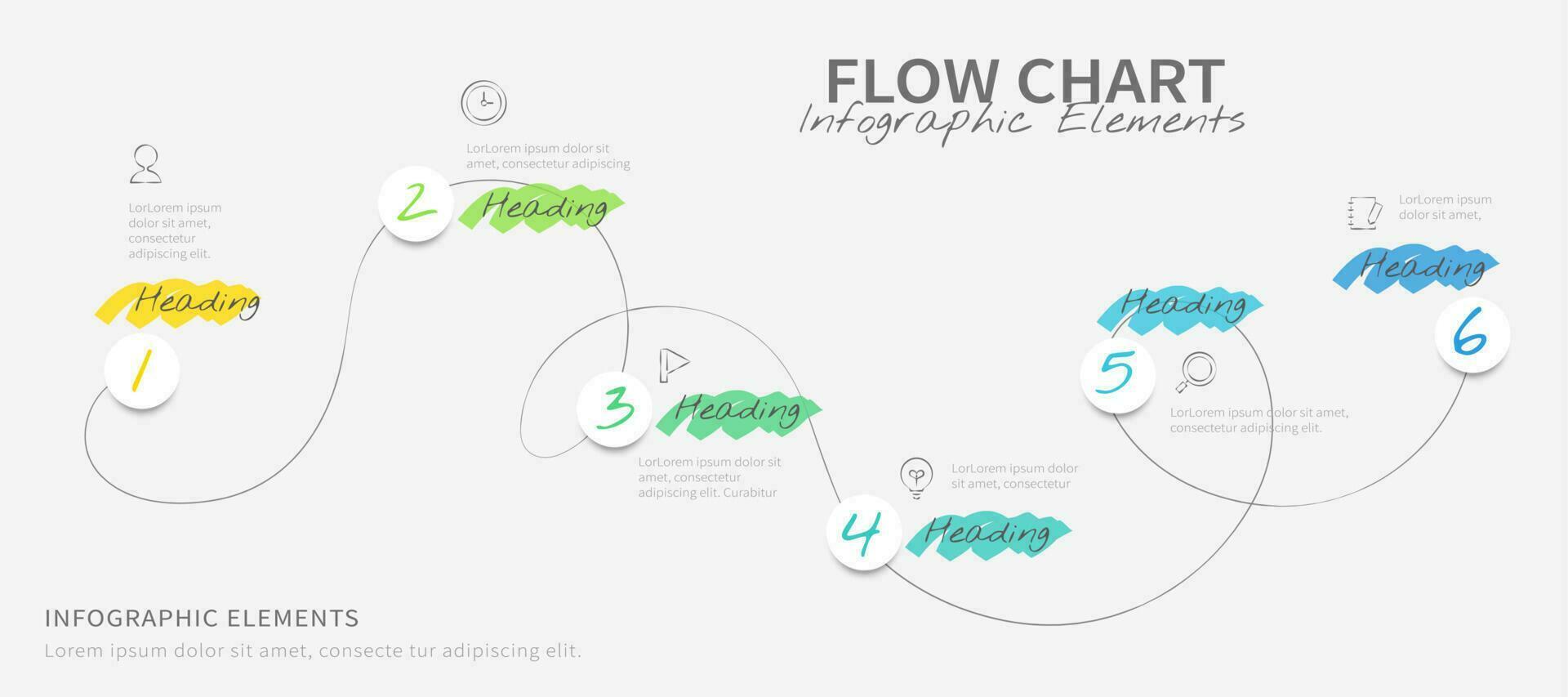 Hand drawn line process flow chart design infographic template with six options vector