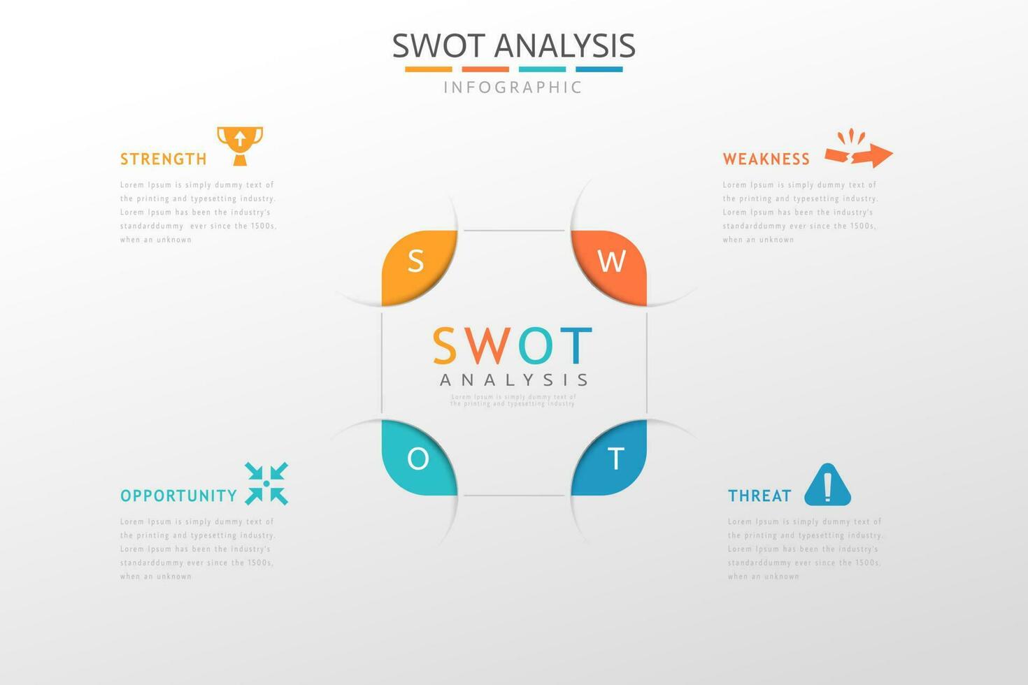 Swot analysis infographic design with four colorful elements concept vector