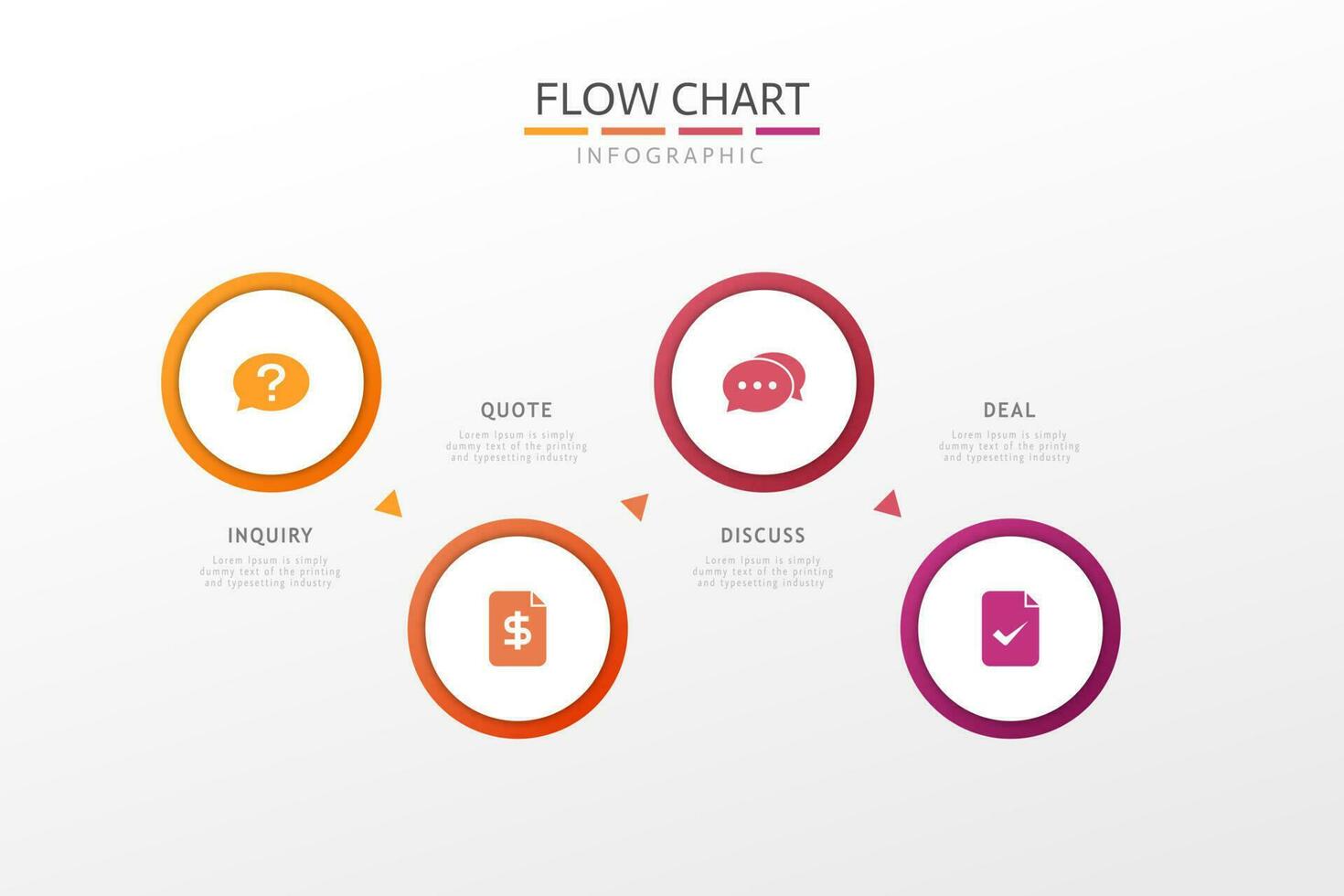 Flow chart infographic in gradient elegant color, purple and orange. Elegant, mysterious template for business vector