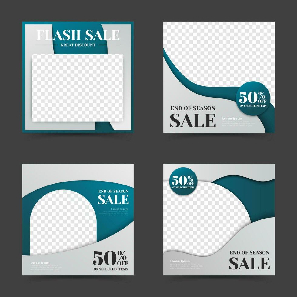 Social media banners, editable post template for end of season, illustrations of square web banner for social media promotion vector