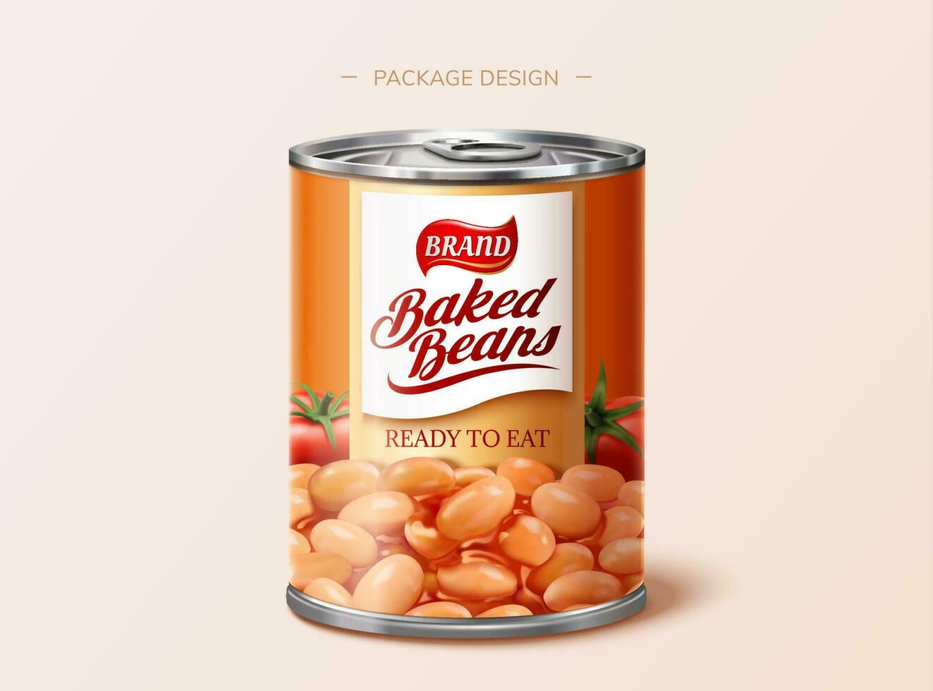 Baked beans tin package design in 3d illustration vector