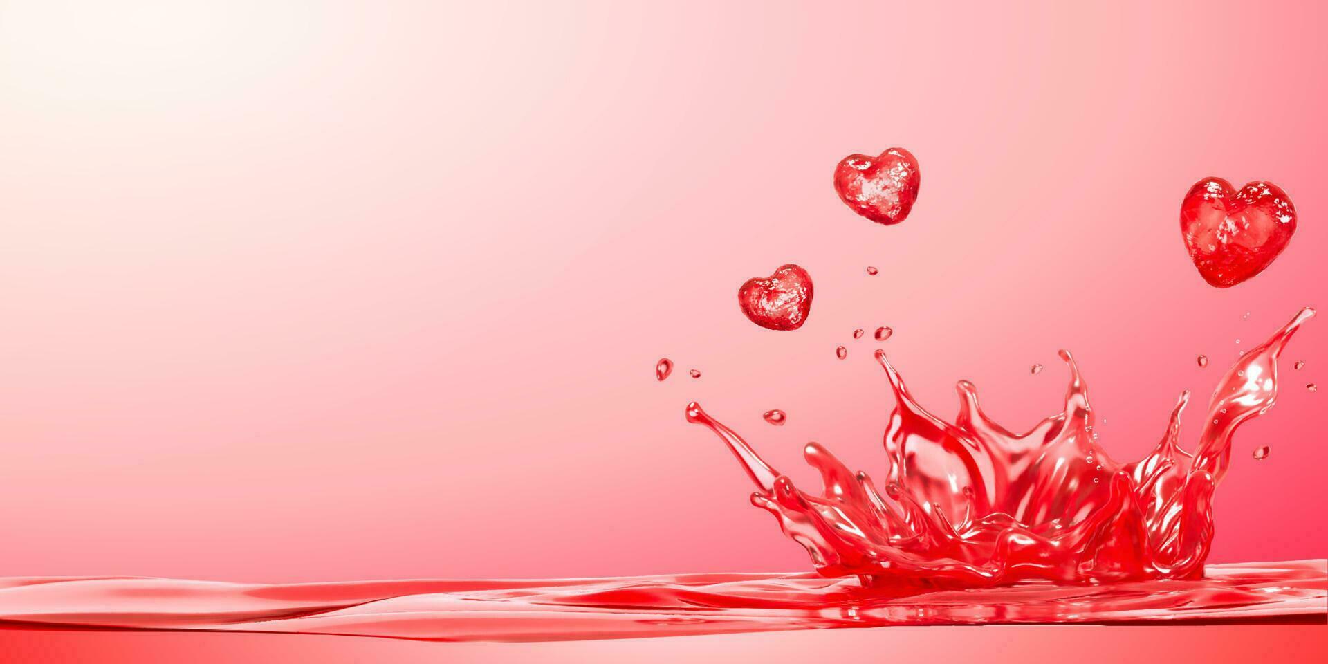 rosado agua salpicaduras con en forma de corazon gotas en 3d ilustración, para antecedentes utilizar vector