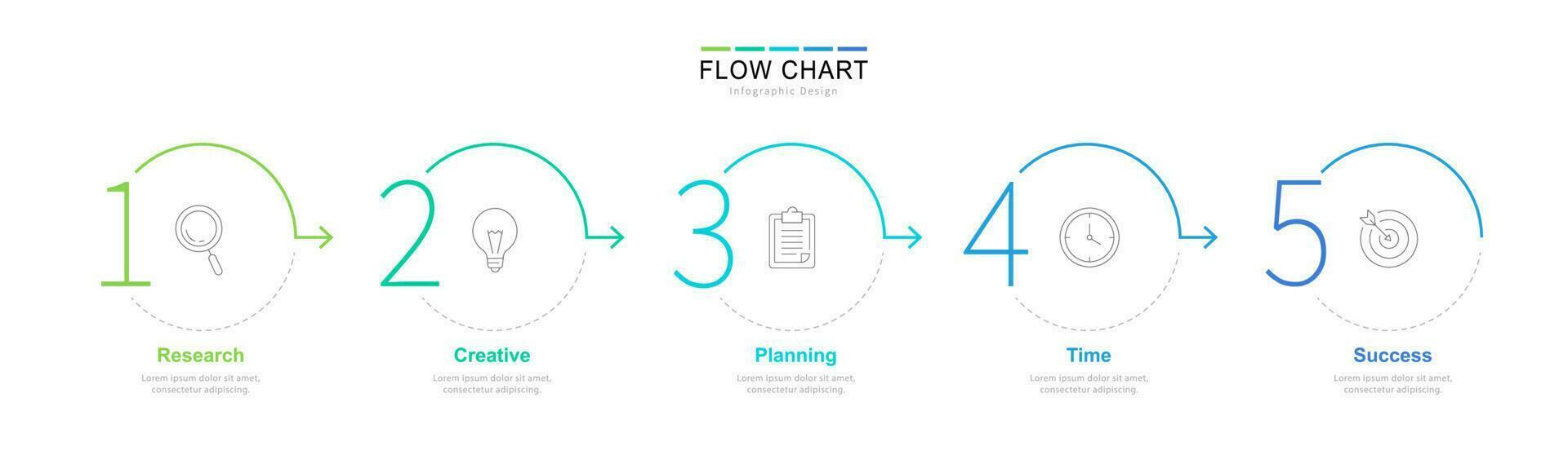 fluir gráfico infografía plantilla, Delgado línea mínimo infografía diseño modelo con íconos y cinco pasos vector