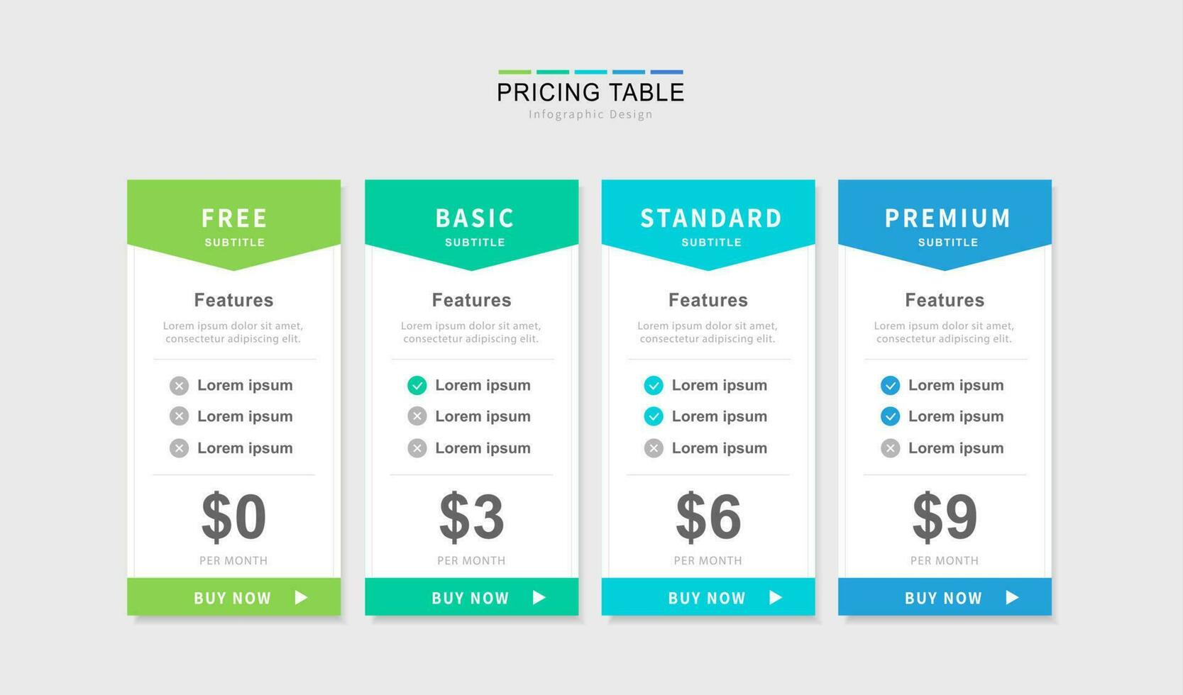 Pricing table infographic design template with web subscription options vector