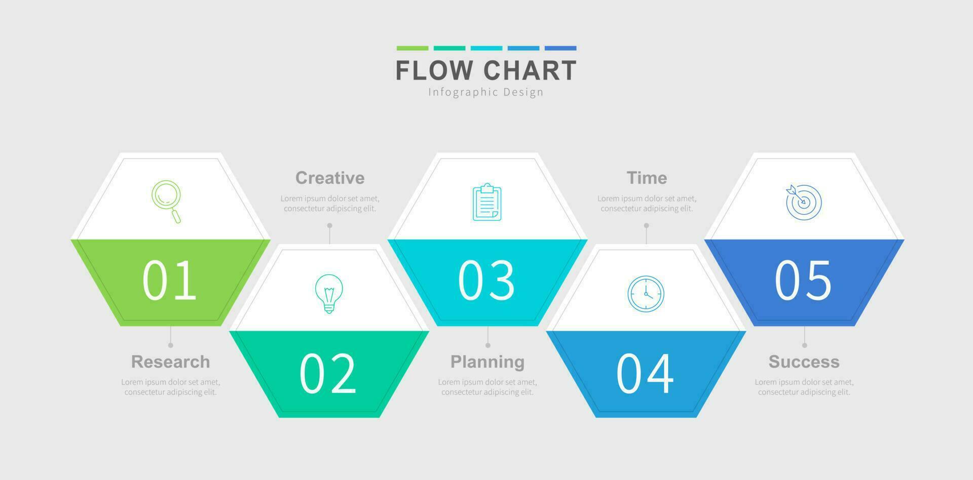 Infographic template with five hexagons and line icons representing process flow chart vector