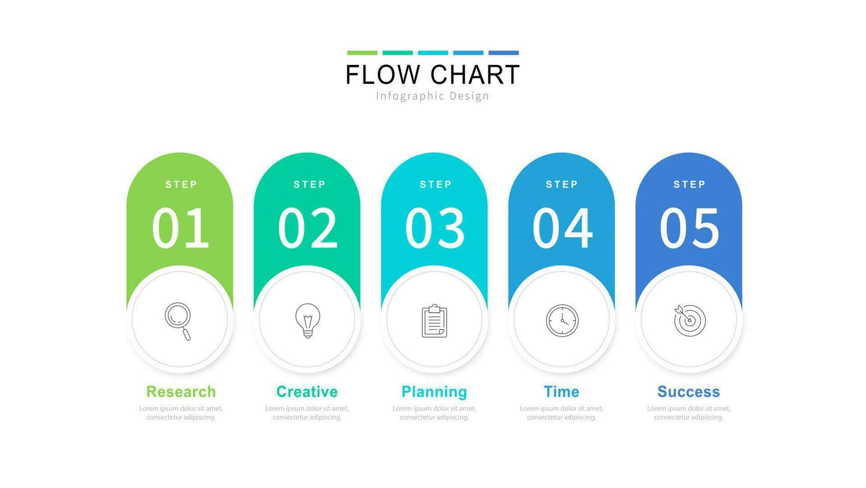 Simple flow chart infographic template with colorful design and modern business icons. vector