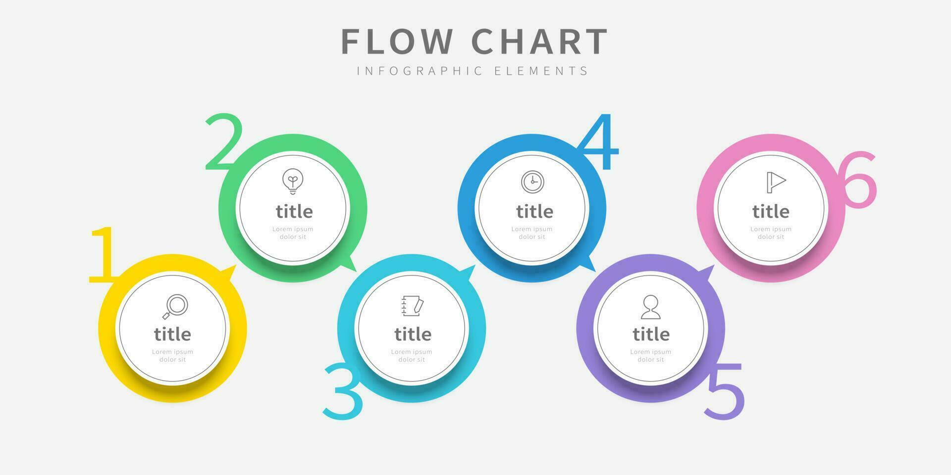 Flow chart design, circular banner vector infographic design template with six options.