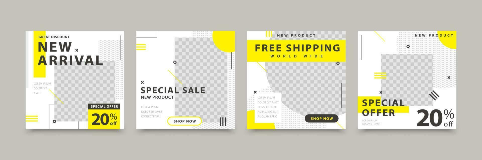 Clean and simple social media template design with white background color and a few yellow color blocks , suitable for brand building or promotion vector