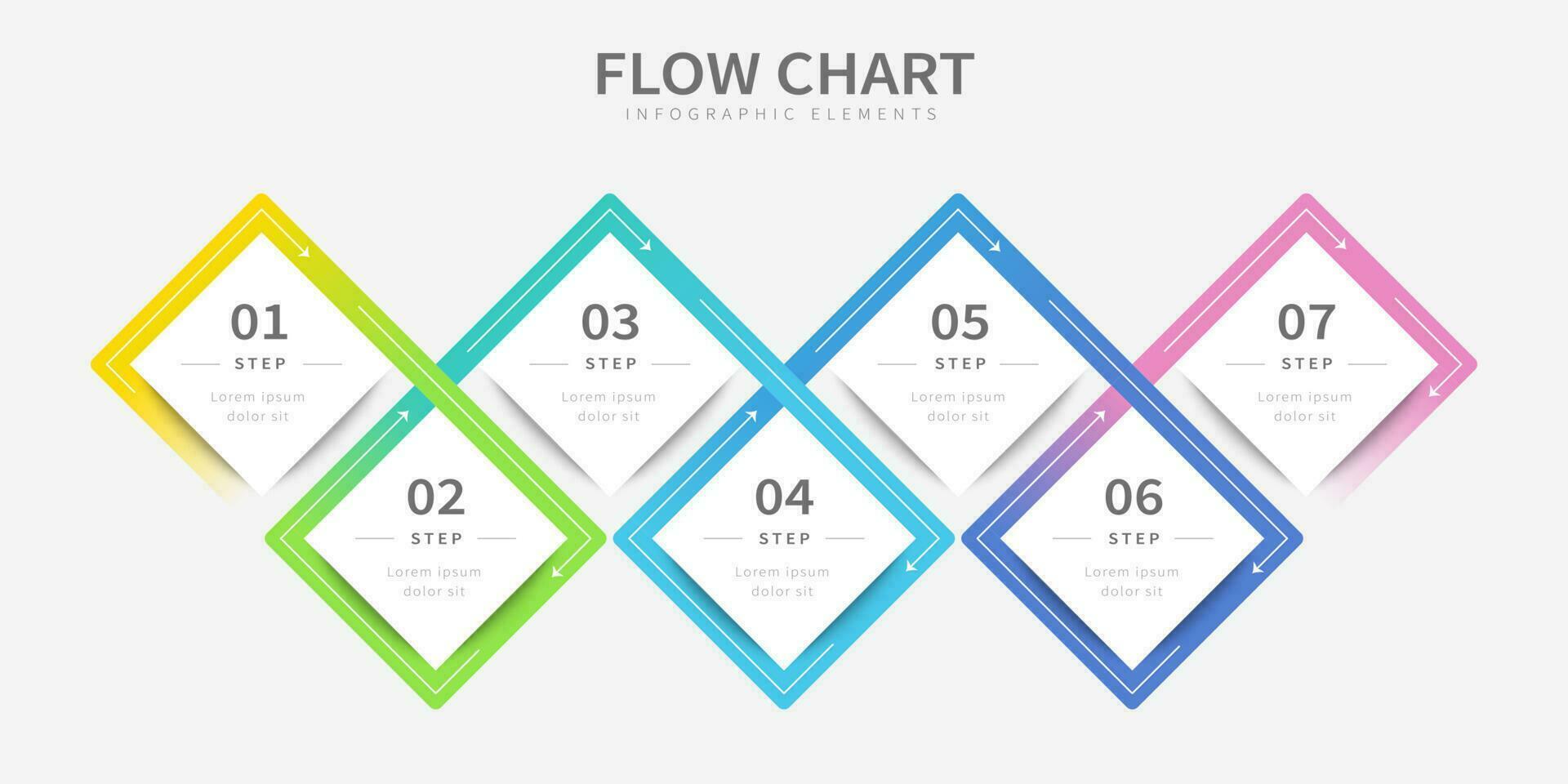 Flow chart design, diamond shape vector infographic design template with seven options or steps