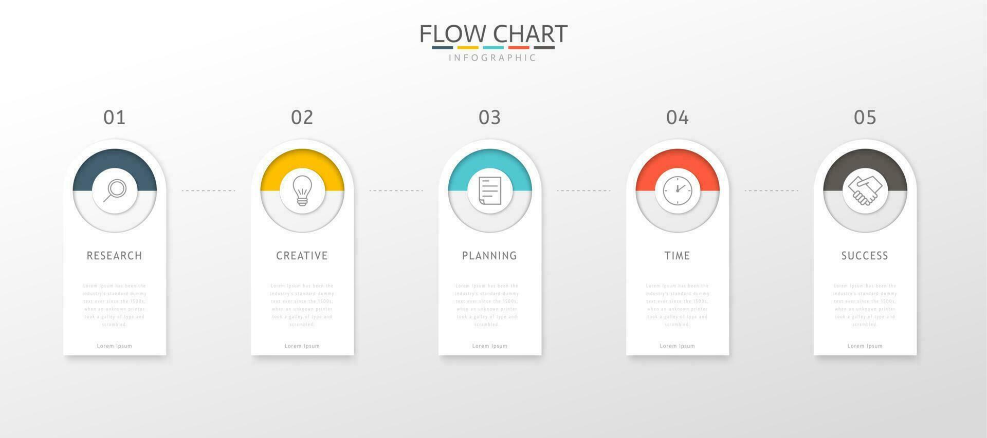 Multicolored infographic flow chart template with five steps vector
