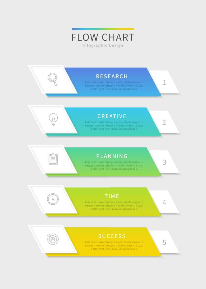 infografía fluir gráfico para negocio presentación con cinco color etiqueta opciones y íconos vector