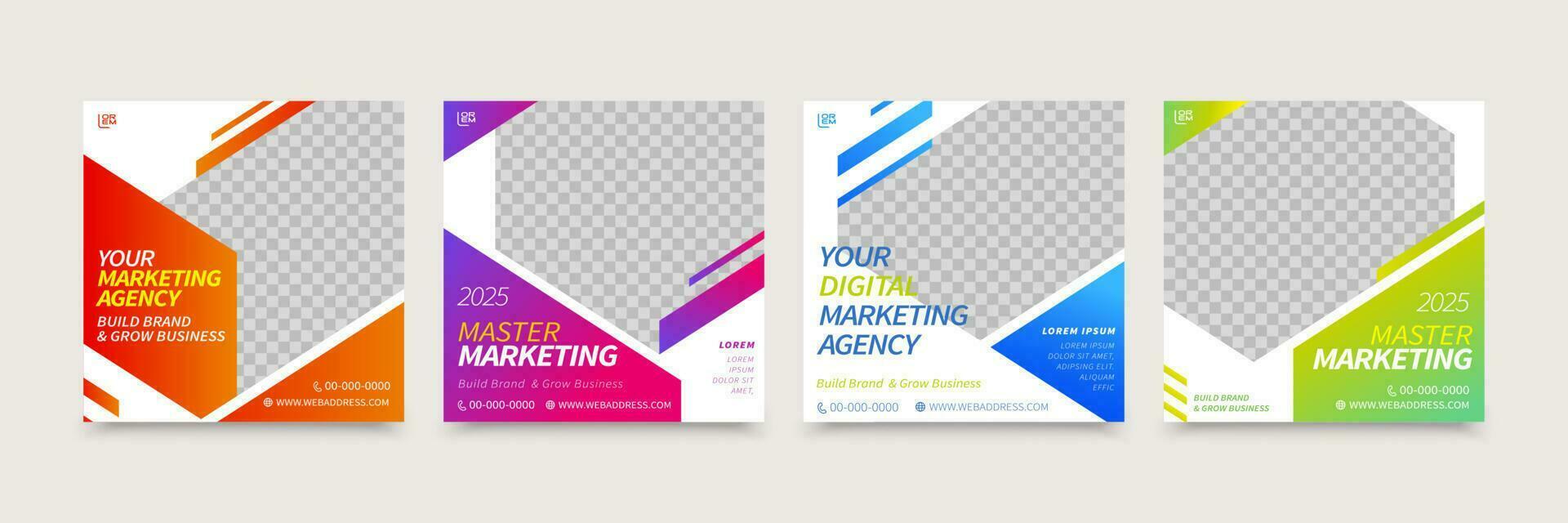 A set of social media template design with various gradient colors, creating fast, hi-tech, intelligent image, suitable for brand building or promotion vector