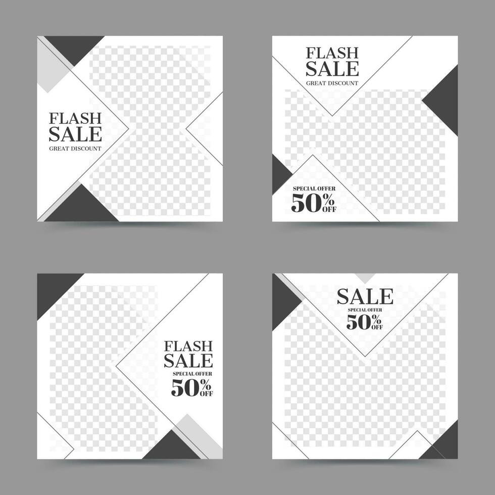 Flash sale social media post and web internet ads set illustration, black and white editable template for social network message vector
