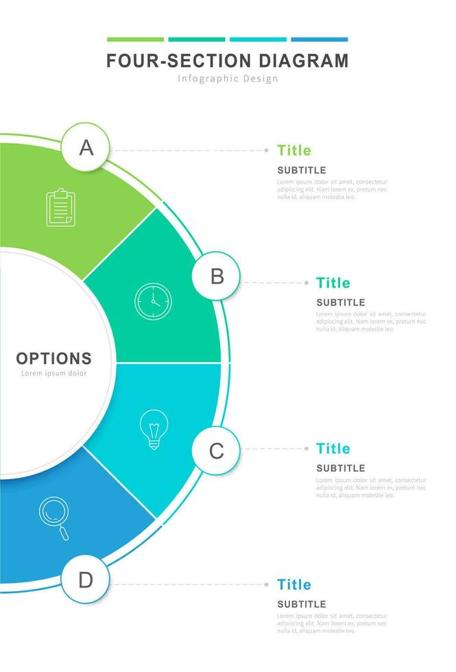 semicírculo forma cuatro sección diagrama. infografía diseño modelo para negocio presentación vector