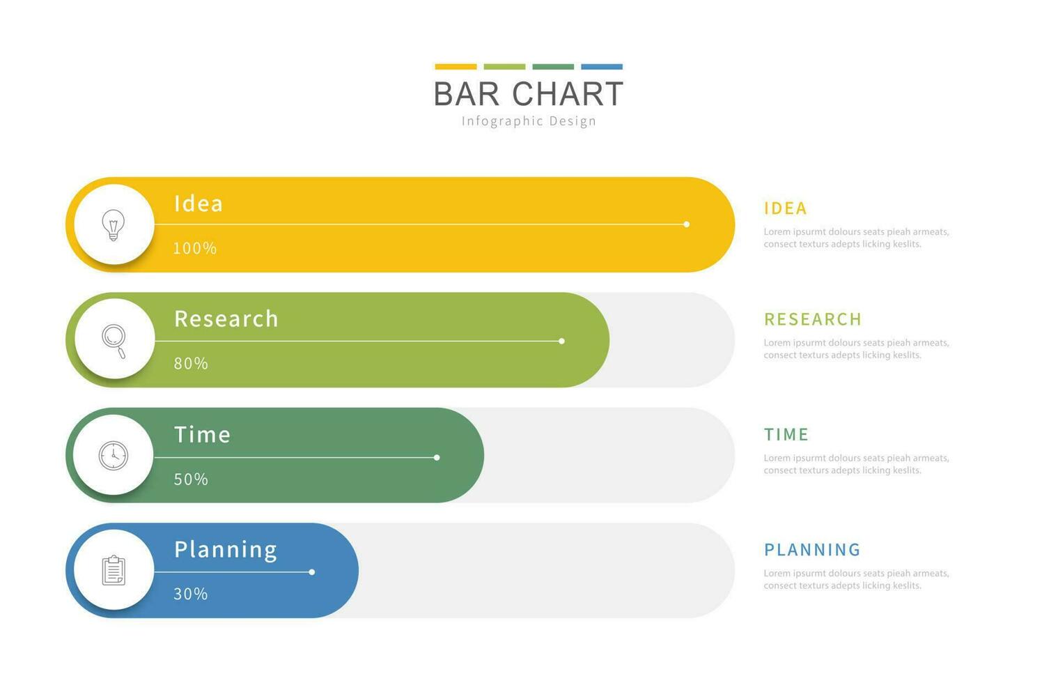 Colorful bar chart infographic template with design elements and icons vector