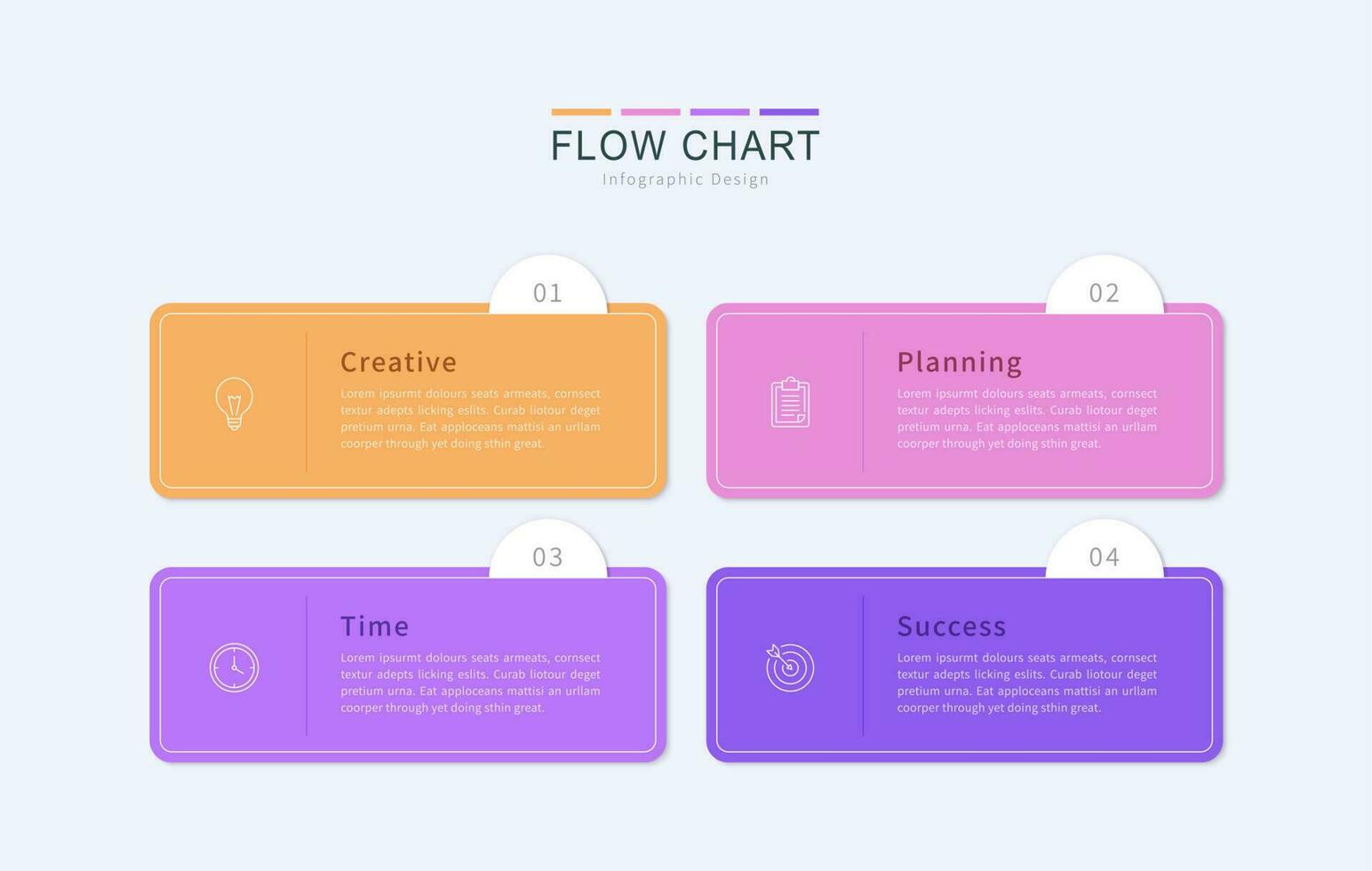 infografía fluir gráfico para negocio presentación con cuatro color etiqueta opciones y íconos vector