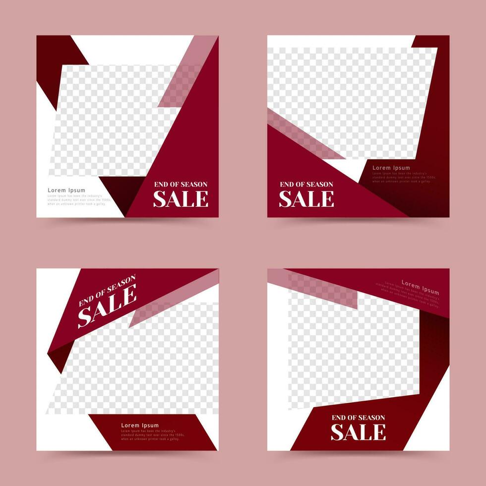 End of season sale ads geometric design illustration template for social media posts, four set editable minimal square banner template vector