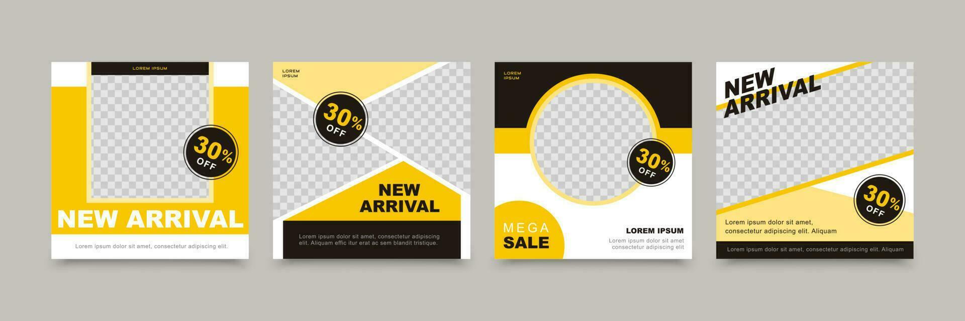 Set of social media post templates with simple design in yellow and black background color, suitable for social media post and promotions vector