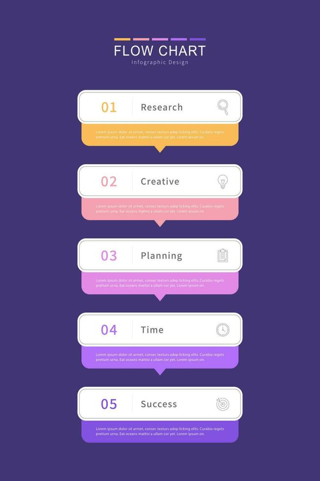 Flow chart infographic elements on blue background with five banner options vector