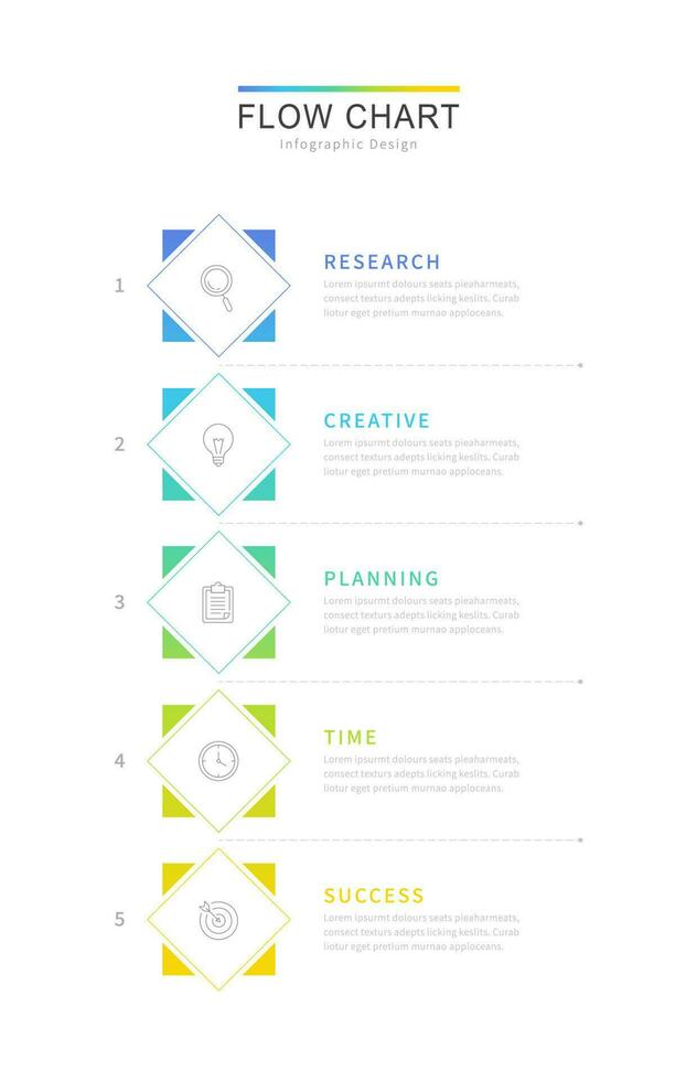 Five elements placed in vertical row for a flow chart. Infographic business process flow chart. vector