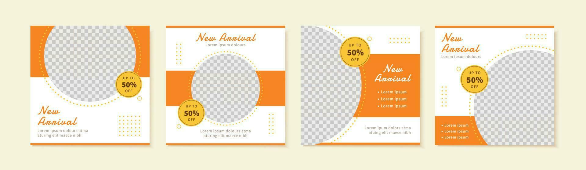 A set of simple social media template design in orange and white background color, creating a fresh, sophisticated, young, and warm atmosphere, suitable for sales, business promotion vector