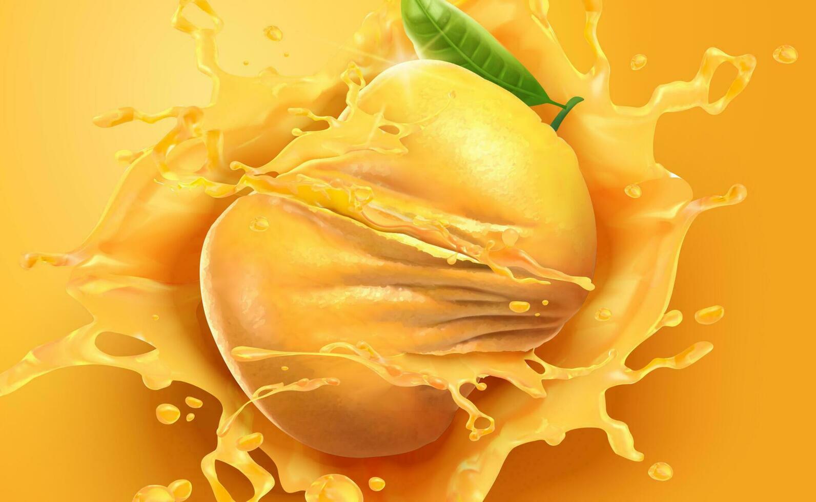 Twisted orange and splashing juice in 3d illustration vector