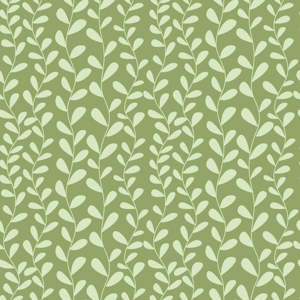 Vector vectical leaves seamless pattern. Green leaf plant seamless pattern