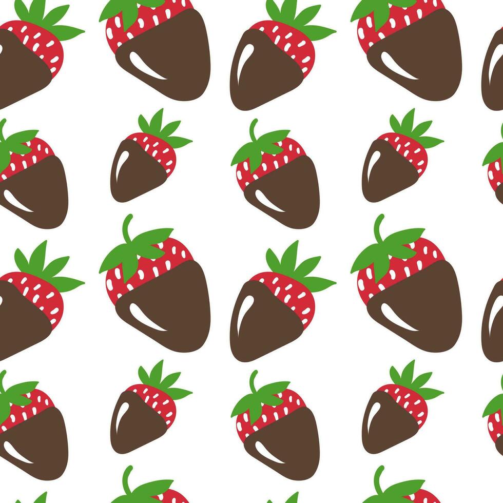 Vector strawberry in dark chocolate seamless pattern. Cartoon strawberry in dark chocolate. sweet desert. Design for wrapping paper, textile, valentine's  day decoration.