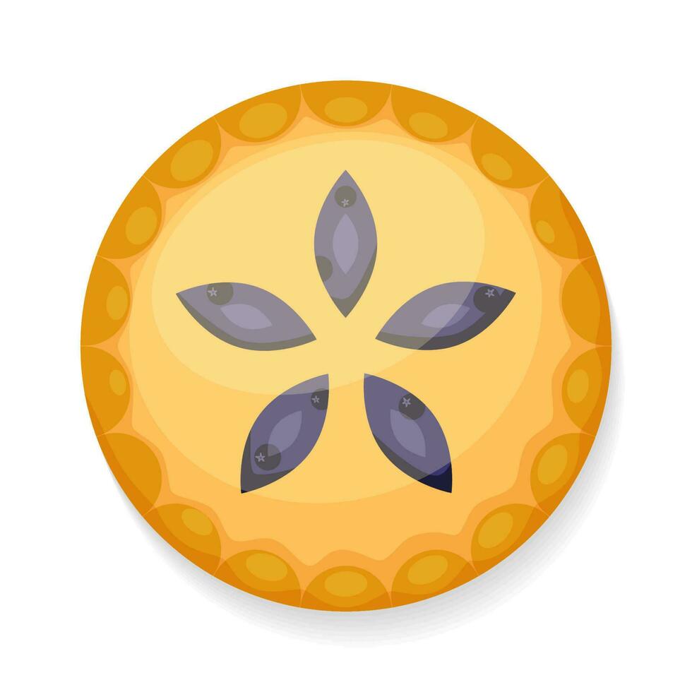 Whole homemade blueberry pie. Top view. Delicious closed cake. Concept of National pie day or Thanksgiving day. Great for web, poster, menu, recipe, flyer, delivery, banner template. Vector