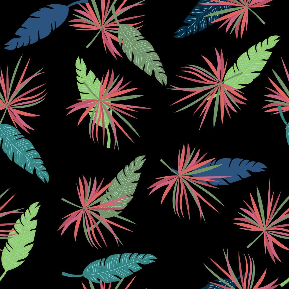 Seamless tropical floral pattern, tropical leaves and flowers. Jungle vector. vector