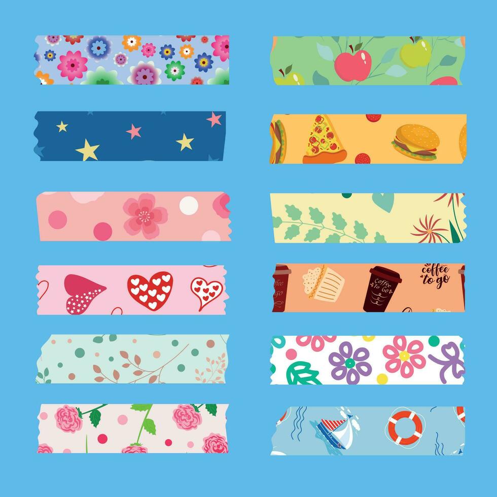 Vector Collection of Cute Patterned Washi Tape Strips