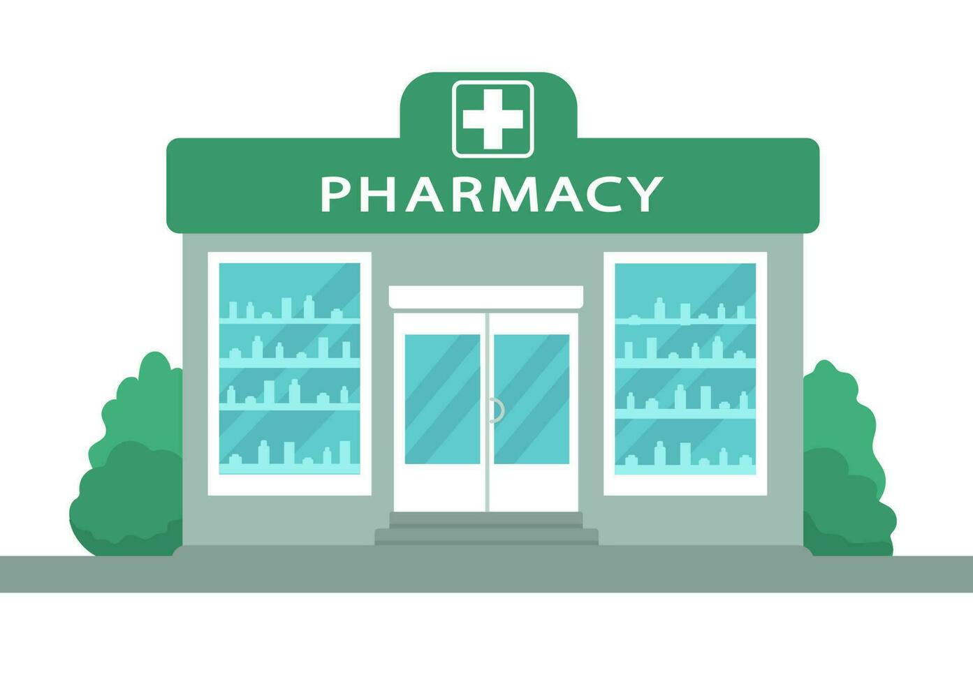 Pharmacy shop front facade icon. Vector illustration