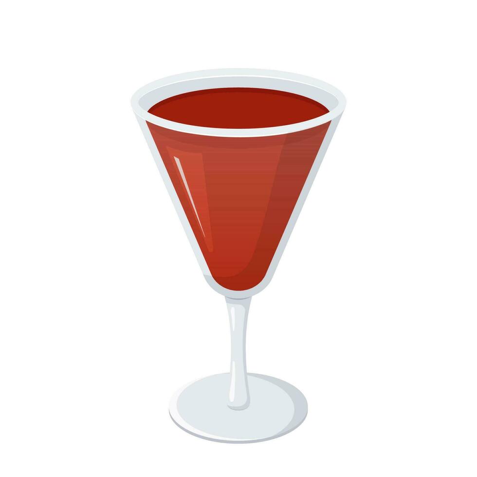 Red cocktail drink. Liquid in a glass goblet. Vector illustration in flat cartoon style.