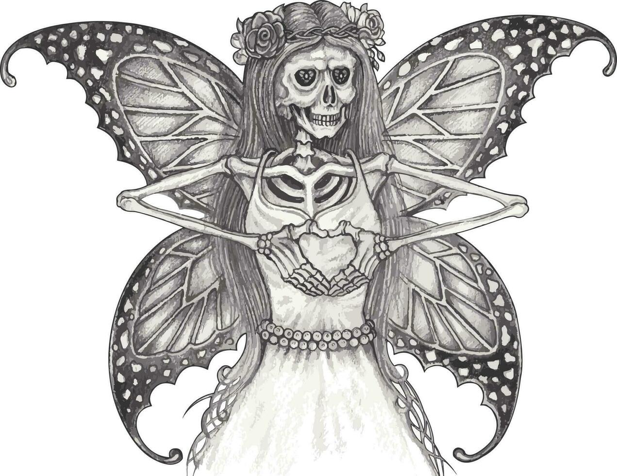 Fantasy surreal fairy skull. Hand drawing and make graphic vector. vector