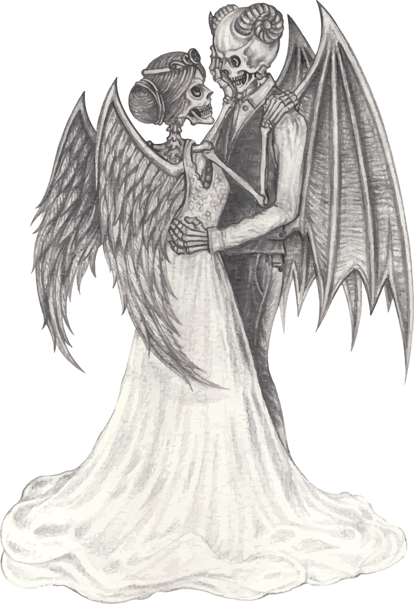 angel and demon love drawings