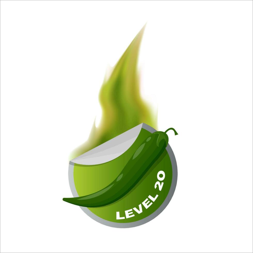 Spicy food level icon with green flame. Hot green chili sign vector