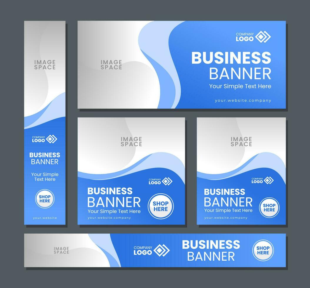 Set business banner template blue color vector