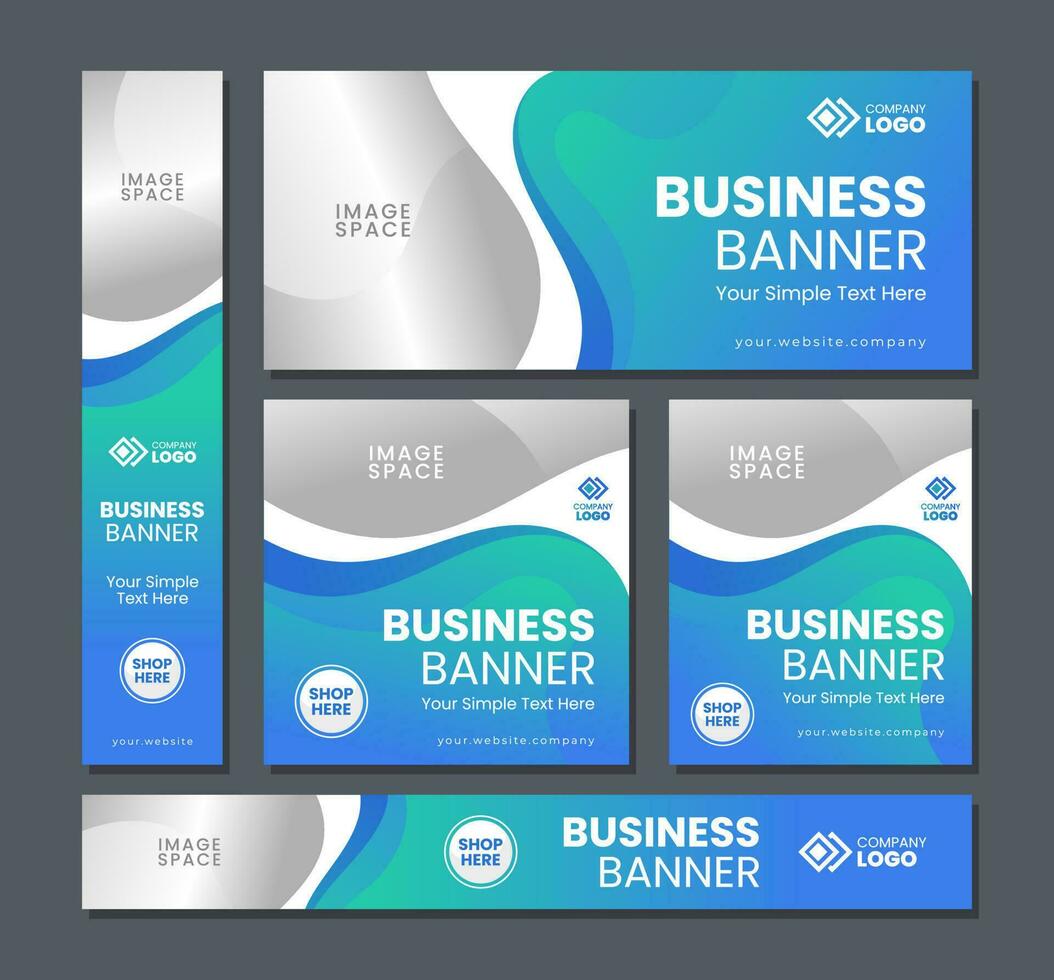 Set business banner template gradient blue color vector