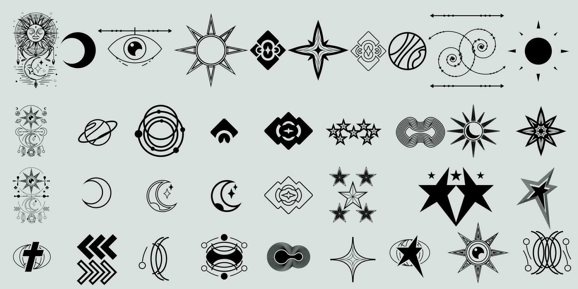 Versatile Collection of Geometric Symbols and Objects in Y2K Vector Style. Perfect for Business Cards, Stickers, Banners, Posters, and Clothing