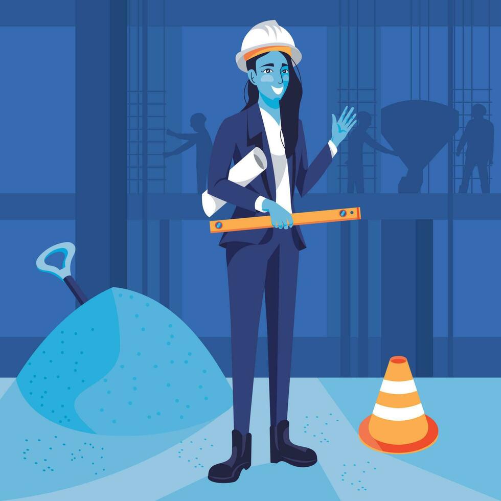Woman architec working in place vector