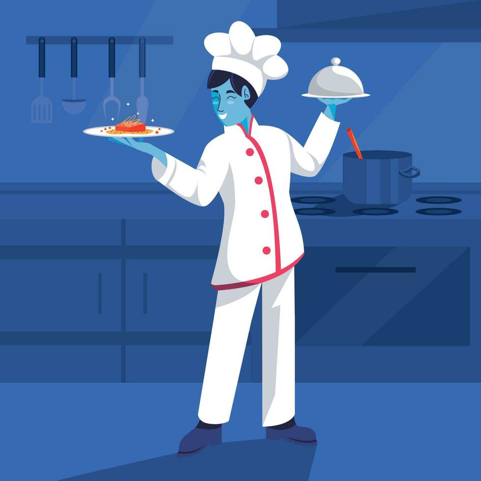 Woman Chef illustration cooking in kitchen vector