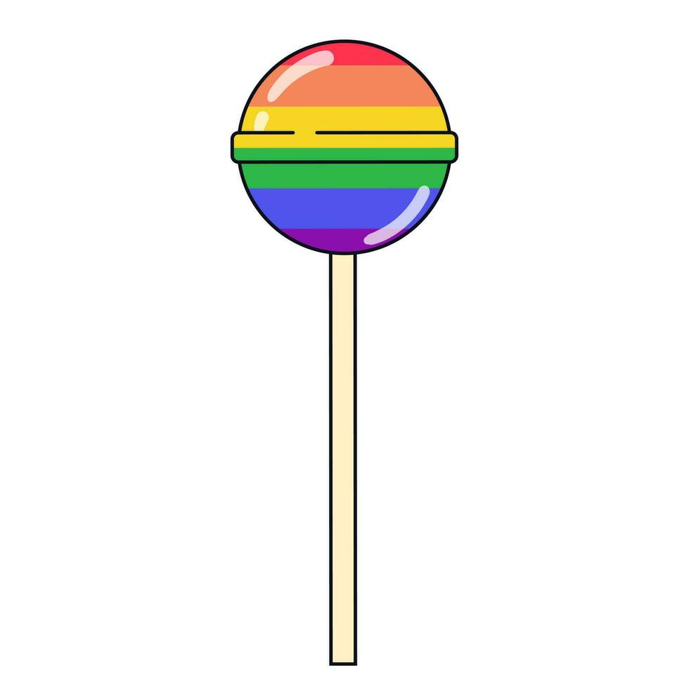 Simple lollipop in rainbow colors. Pride LGBT symbols. Supporting love freedom. Flat vector illustration.