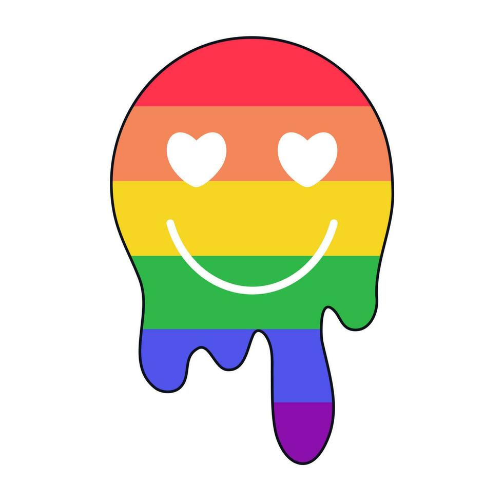 orgullo lgbt simbolos líquido psicodélico sonrisa en arco iris colores. secundario amor libertad. plano vector ilustración.