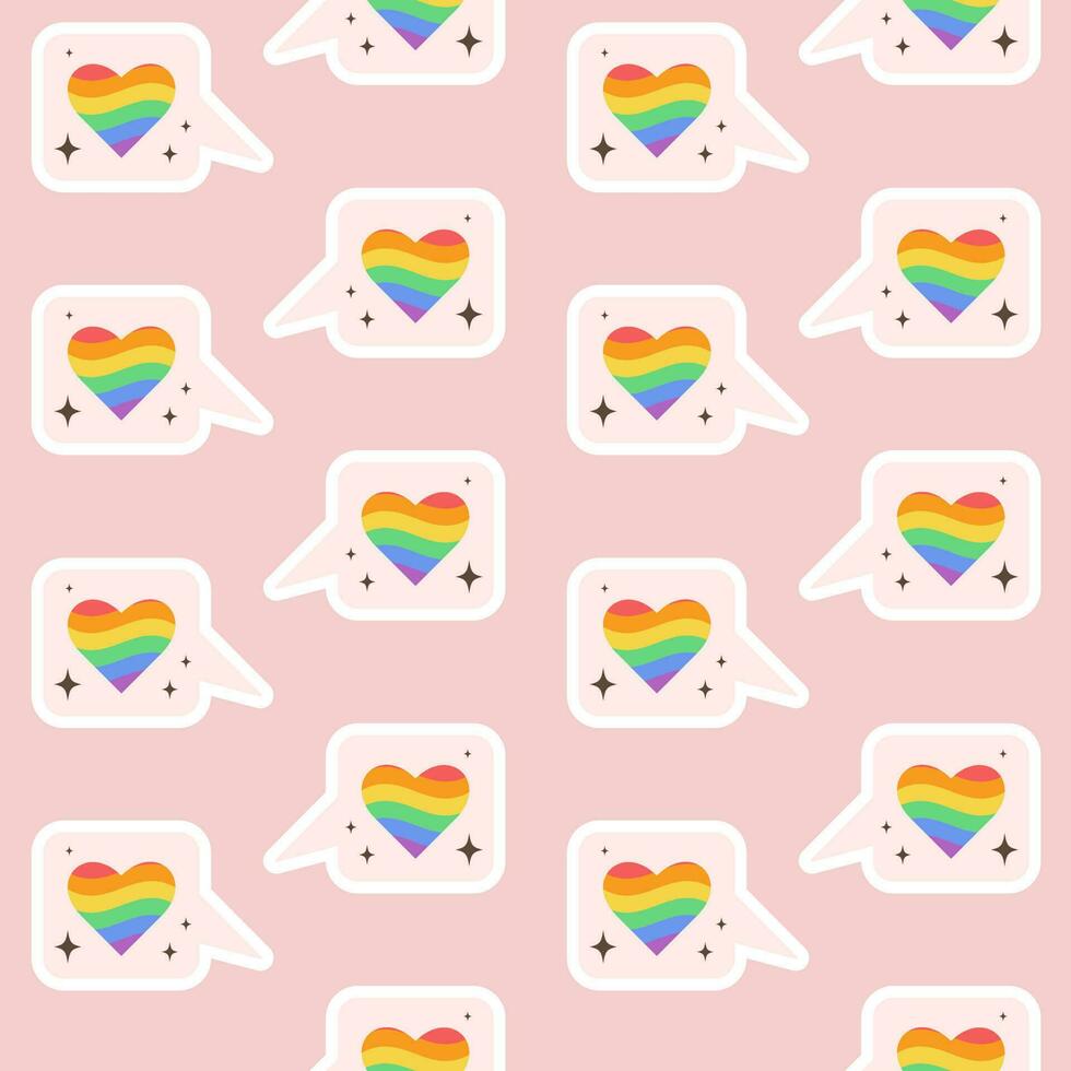 Seamless pattern with LGBTQ community symbols. Pride month. Retro groovy style vector