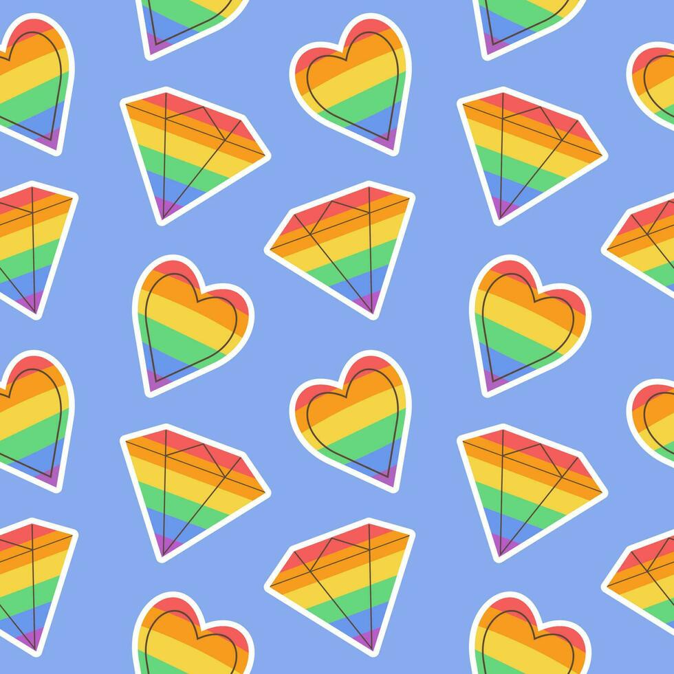 Seamless pattern with LGBTQ community rainbow symbol. Pride month. Retro groovy style vector